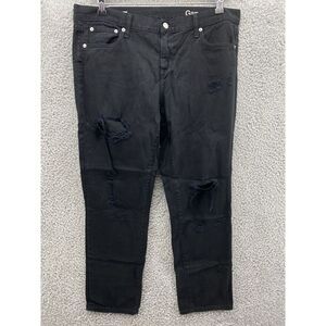 Gap 1969 Girlfriend Jeans 32R‎ Black Distressed Denim Jeans Regular Fit Straight